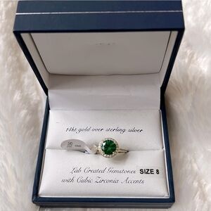 NIB Sterling Silver Olivia and Jackson green gemstone and cz Size 8 Ring